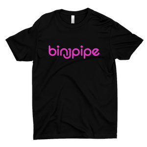 A black t-shirt with magenta text that says binjpipe